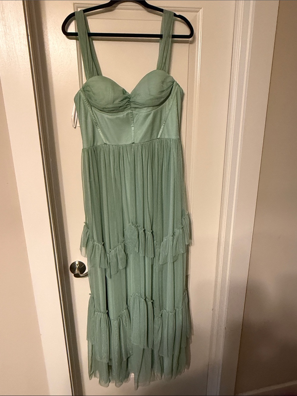Lulu's Sage Green Tiered Tulle Maxi Dress